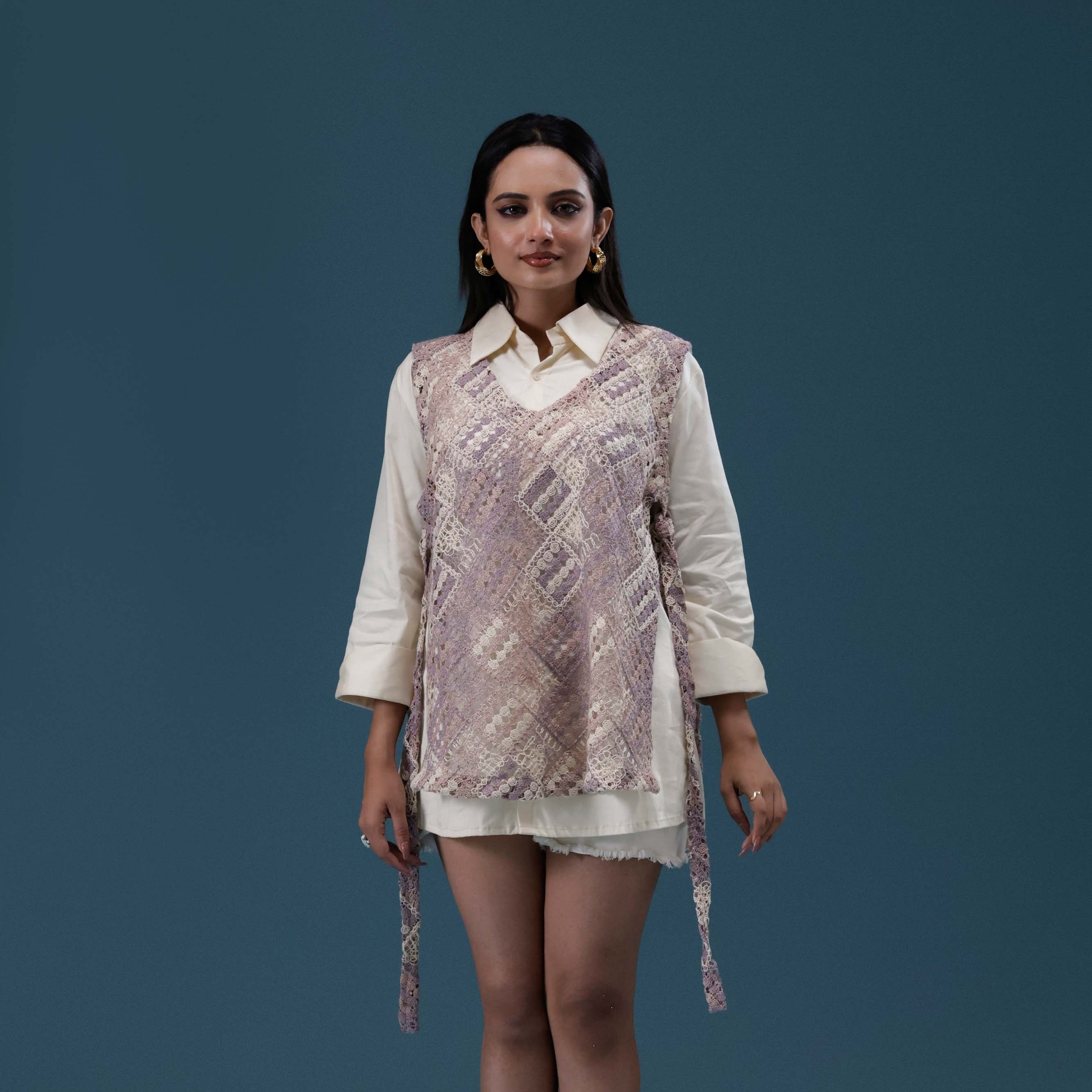 Crochet Veil Shirt Set