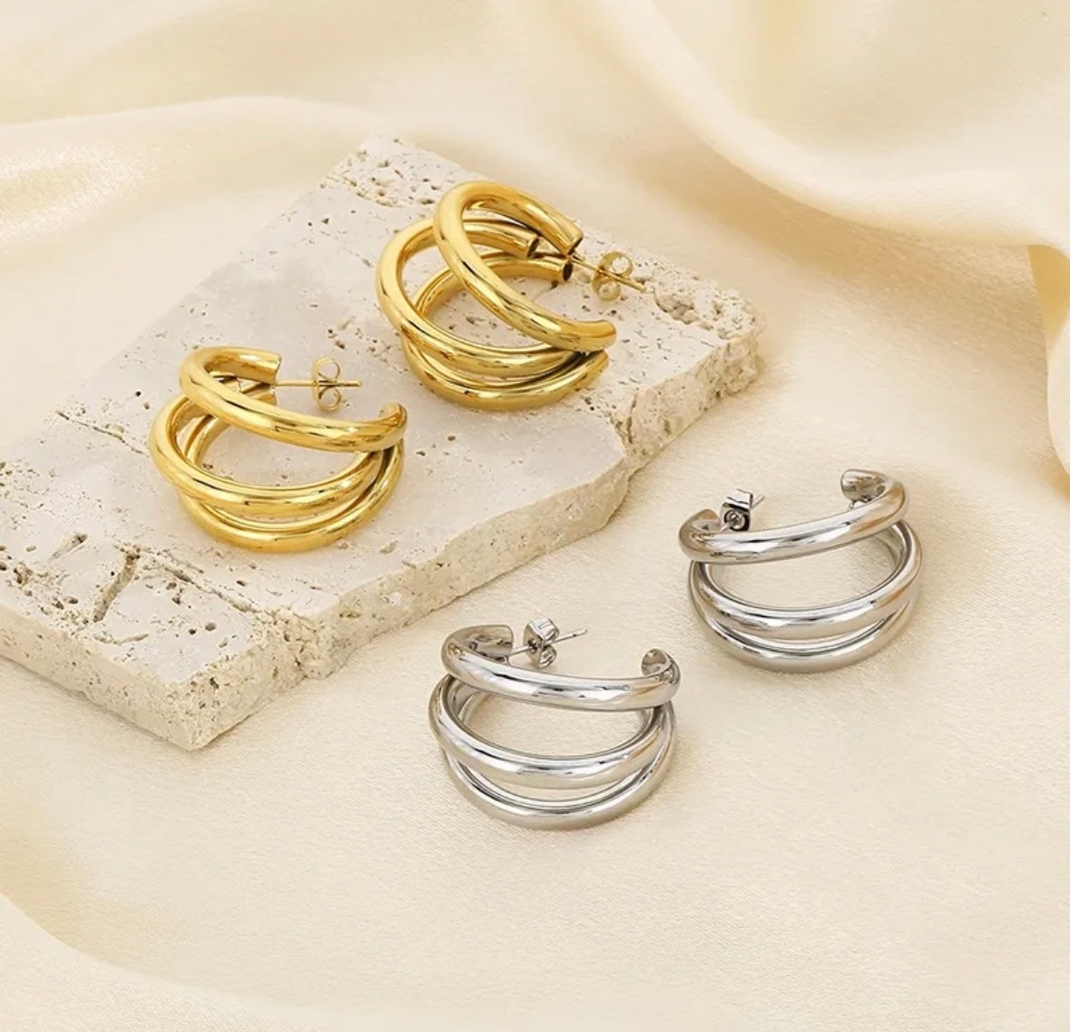 Triple Layer Hoop in Gold (18K Gold Plated)