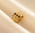 Triple Layer Gold Ring with Black Stone