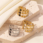 Triple Layer Gold Ring with Black Stone