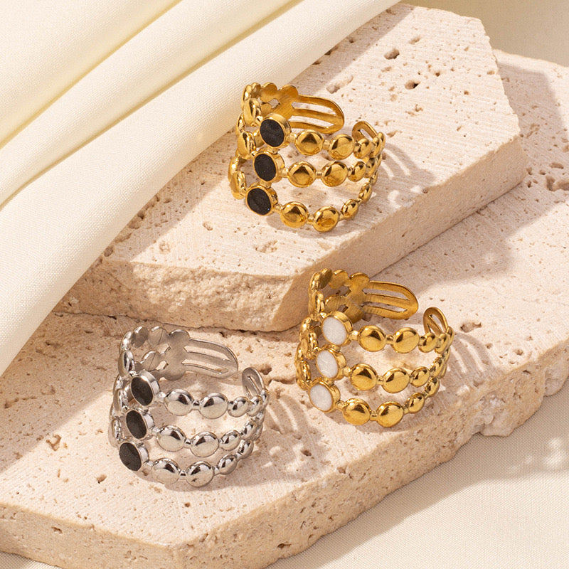 Triple Layer Gold Ring with Black Stone