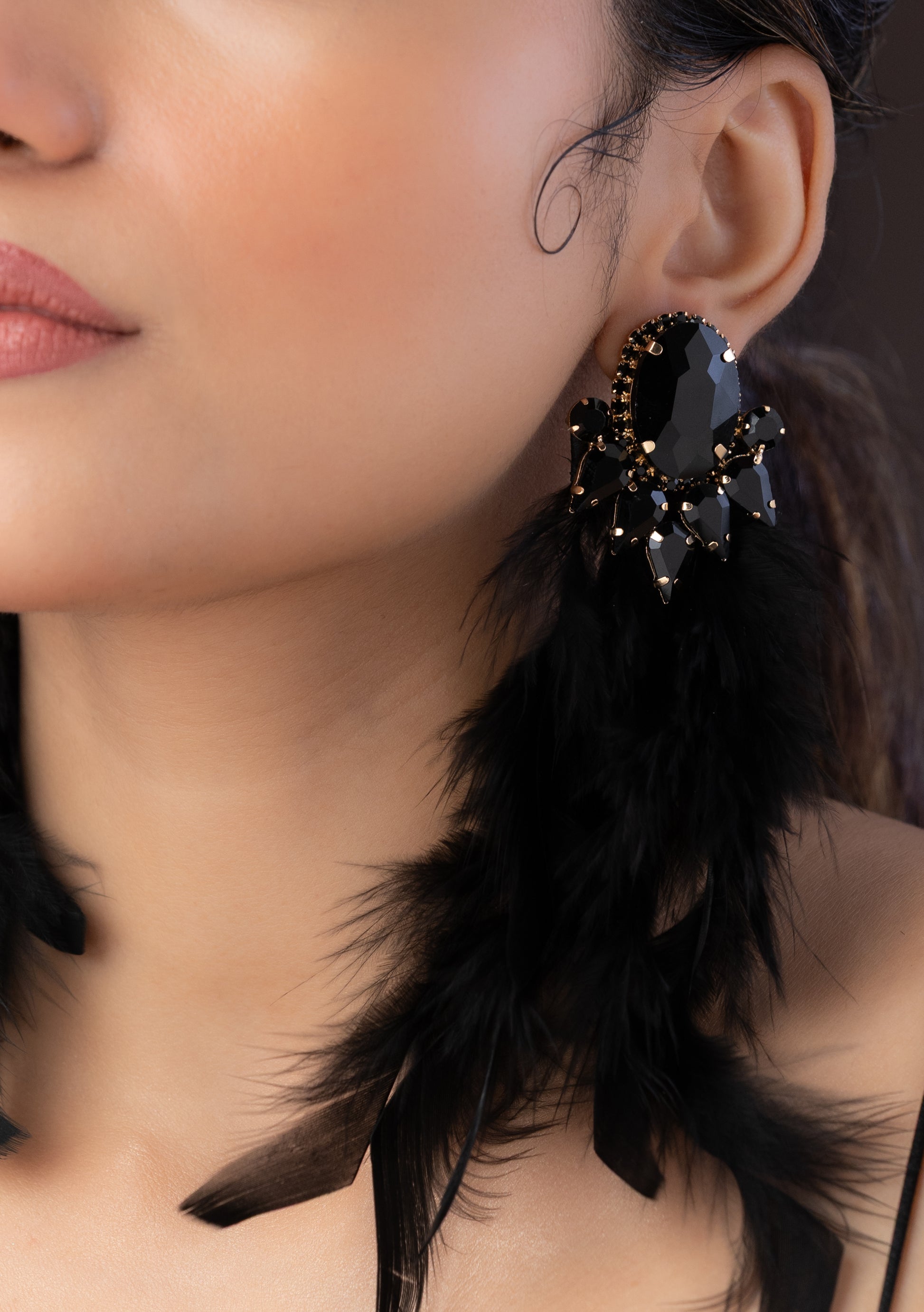 Feather Stone Earring in Black