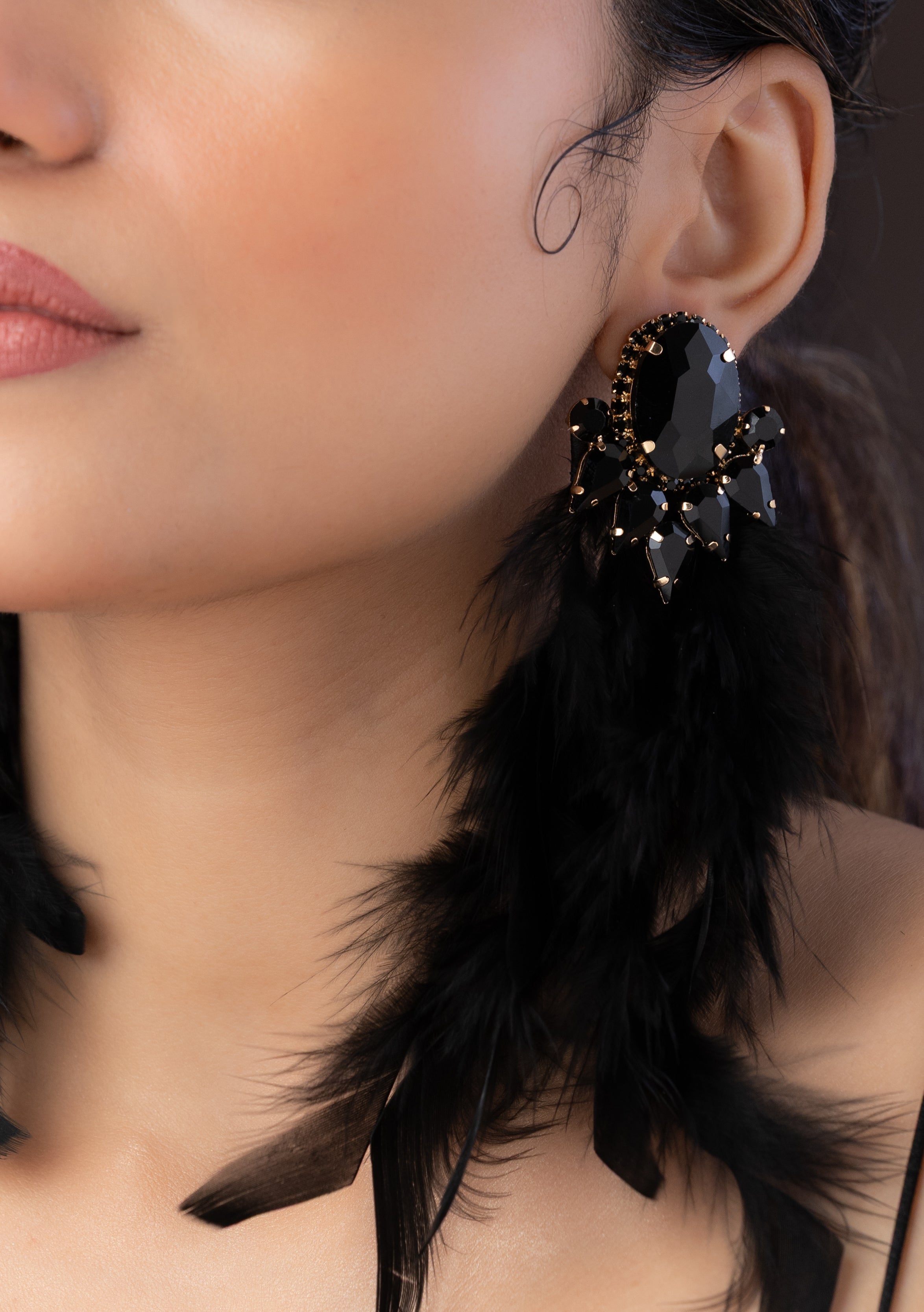 Feather Stone Earring in Black