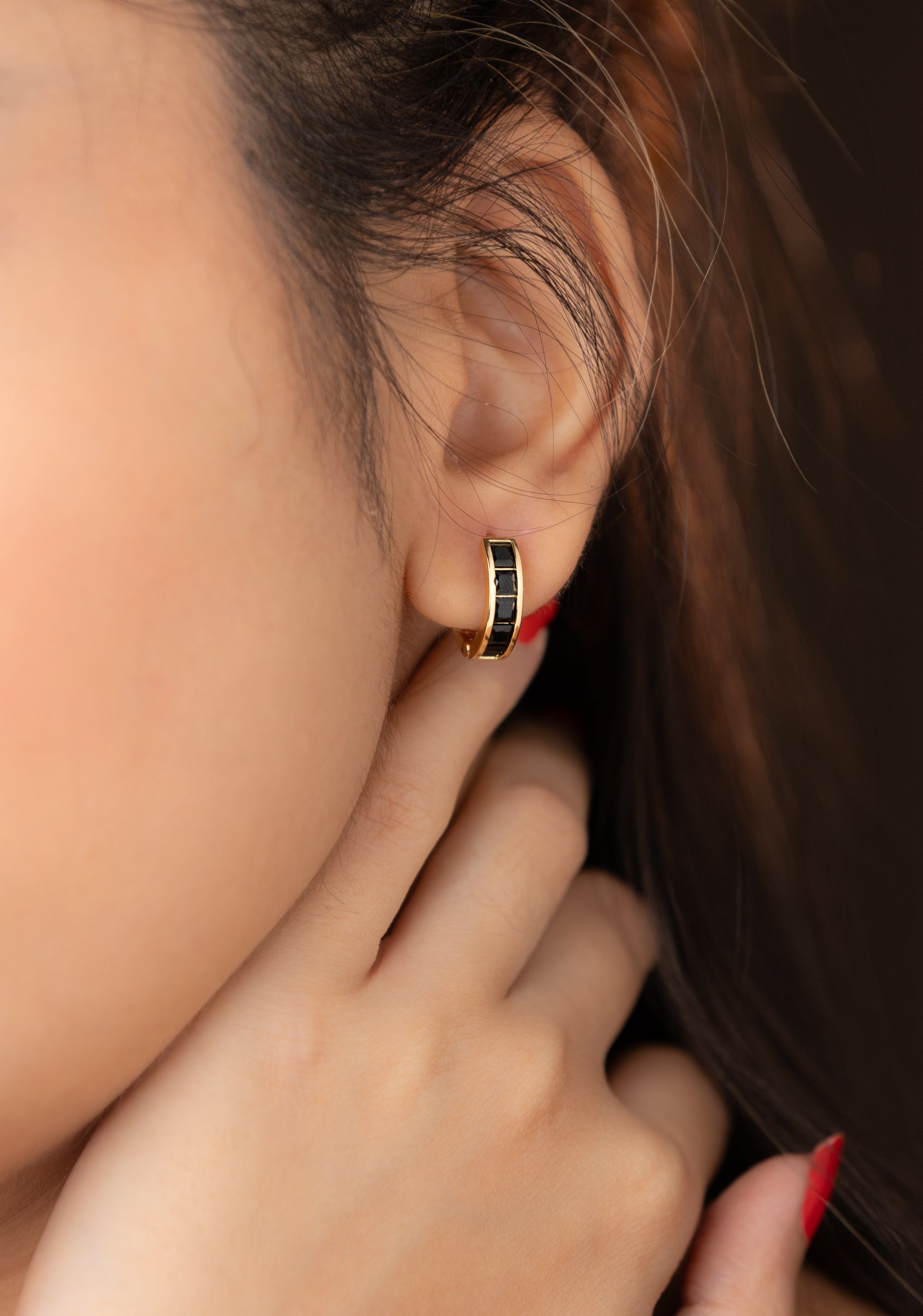Black Hoop Earring (18K Gold Plated)