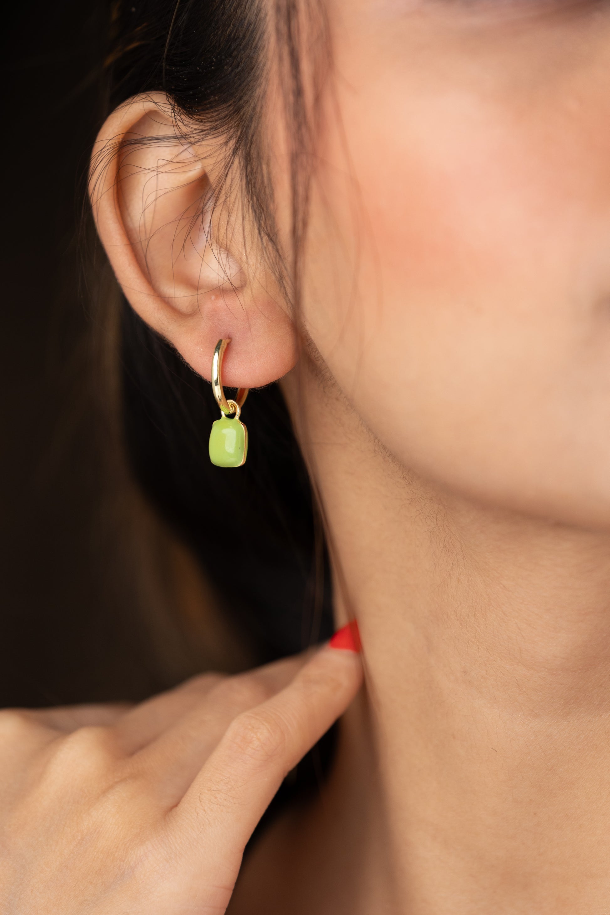 Block Drop Earring in Green