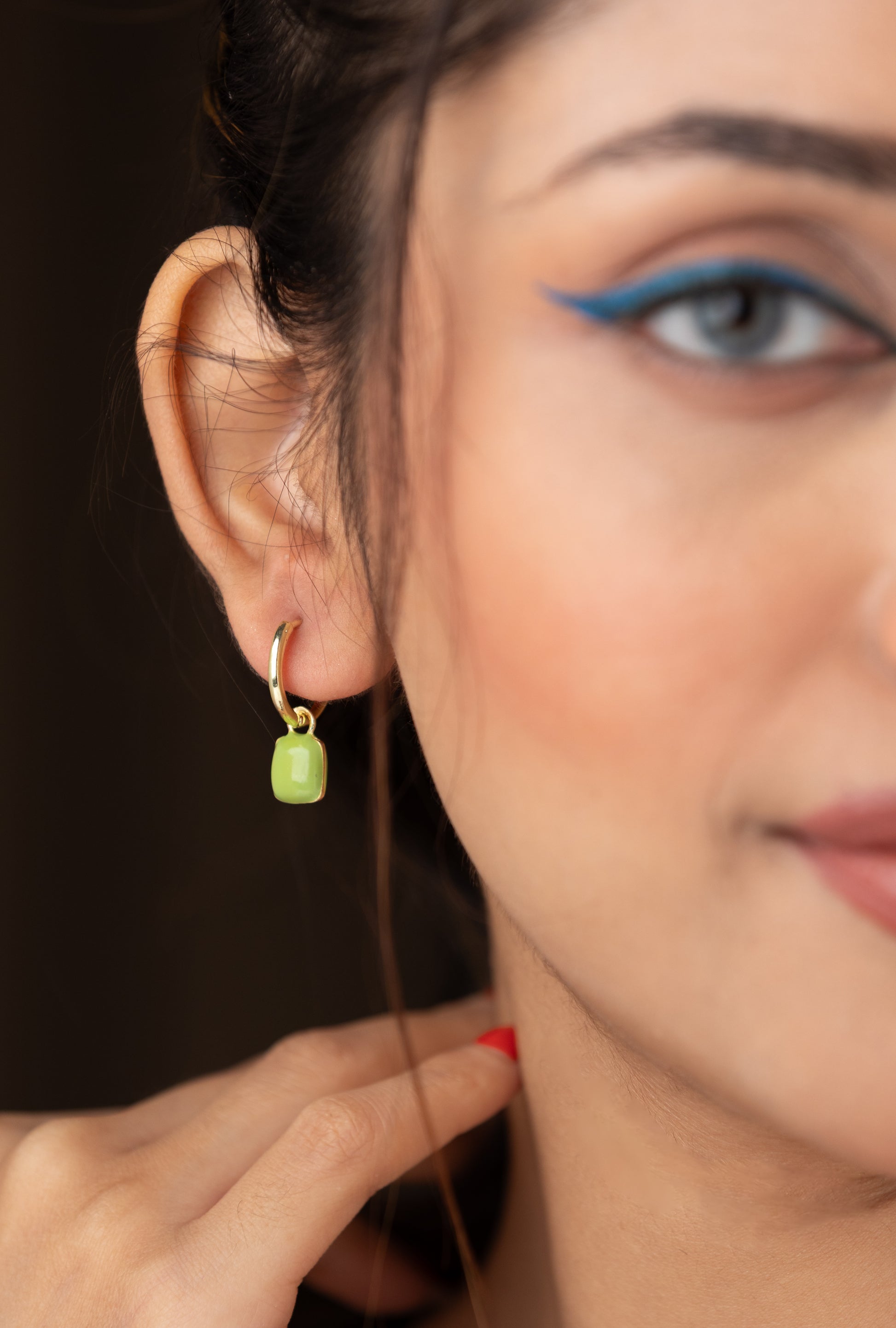 Block Drop Earring in Green