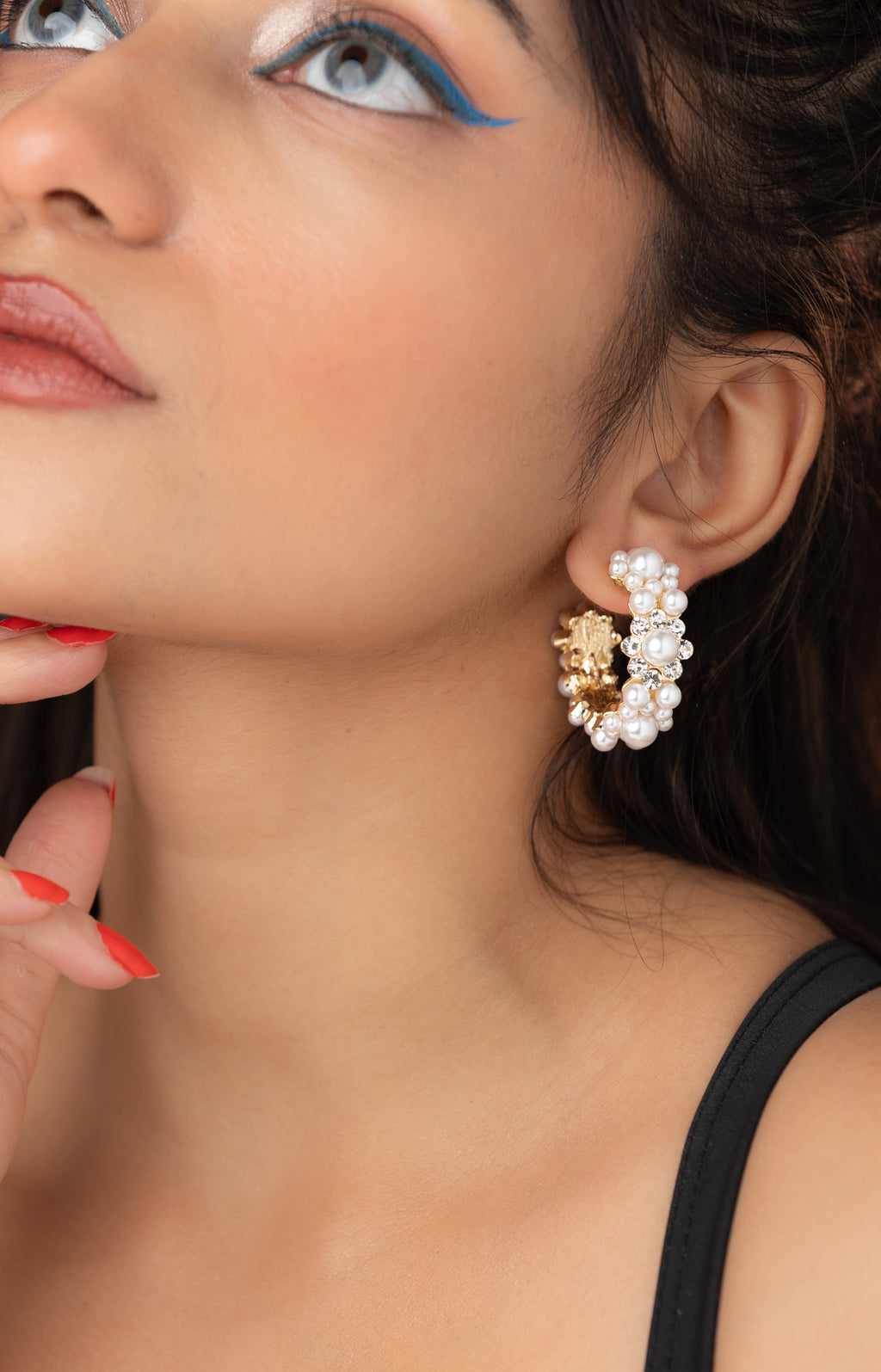 Pearl Studded Hoop with Rhinestone
