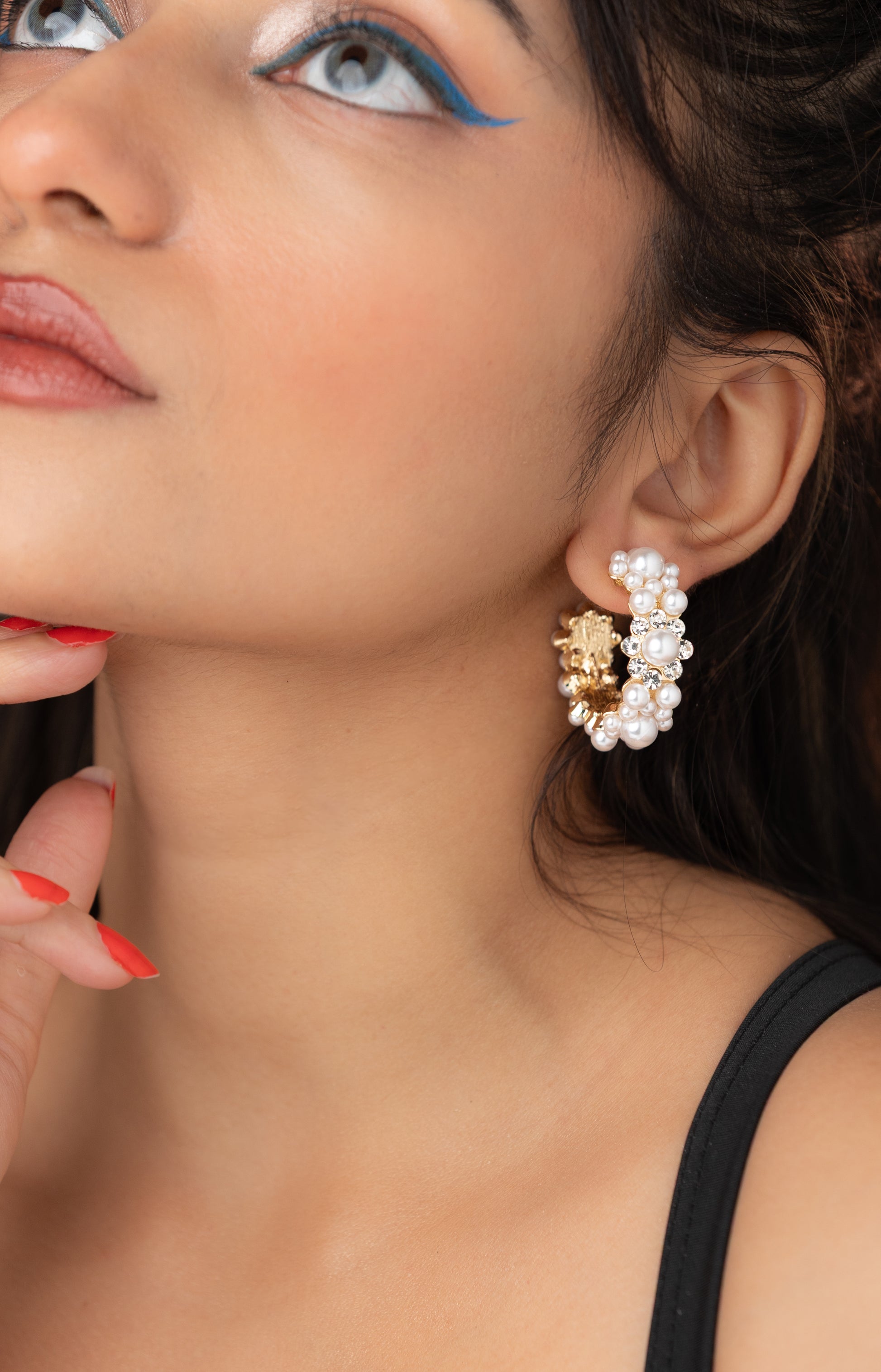 Pearl Studded Hoop with Rhinestone