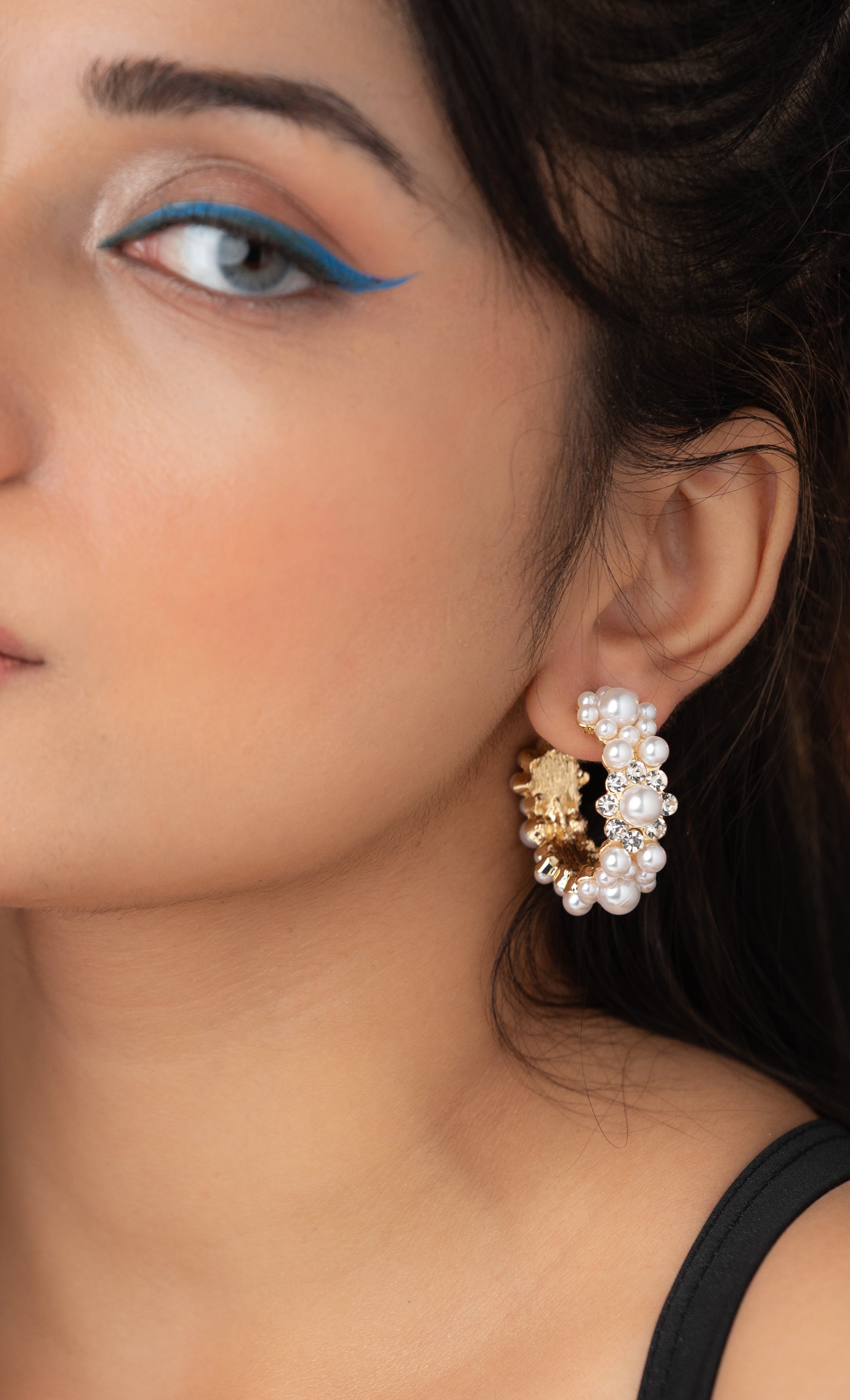 Pearl Studded Hoop with Rhinestone