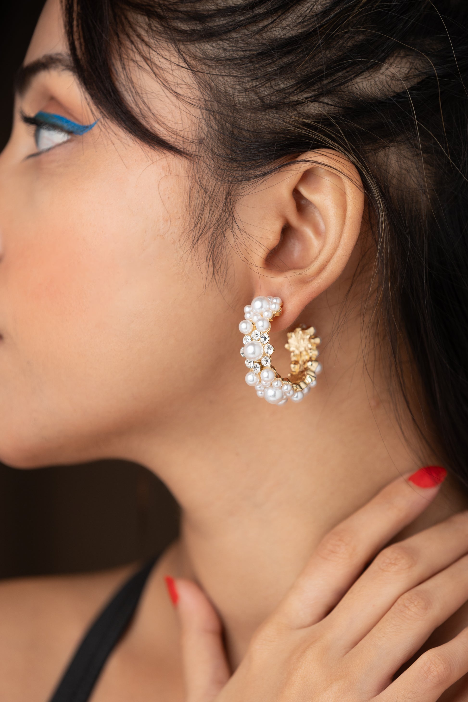 Pearl Studded Hoop with Rhinestone