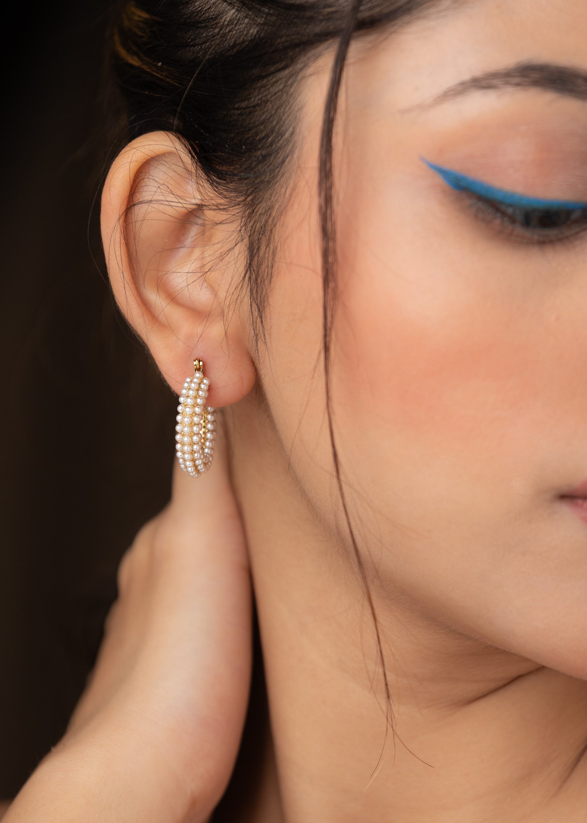 Small Pearl Hoop Dangler Earring (18K Gold Plated)