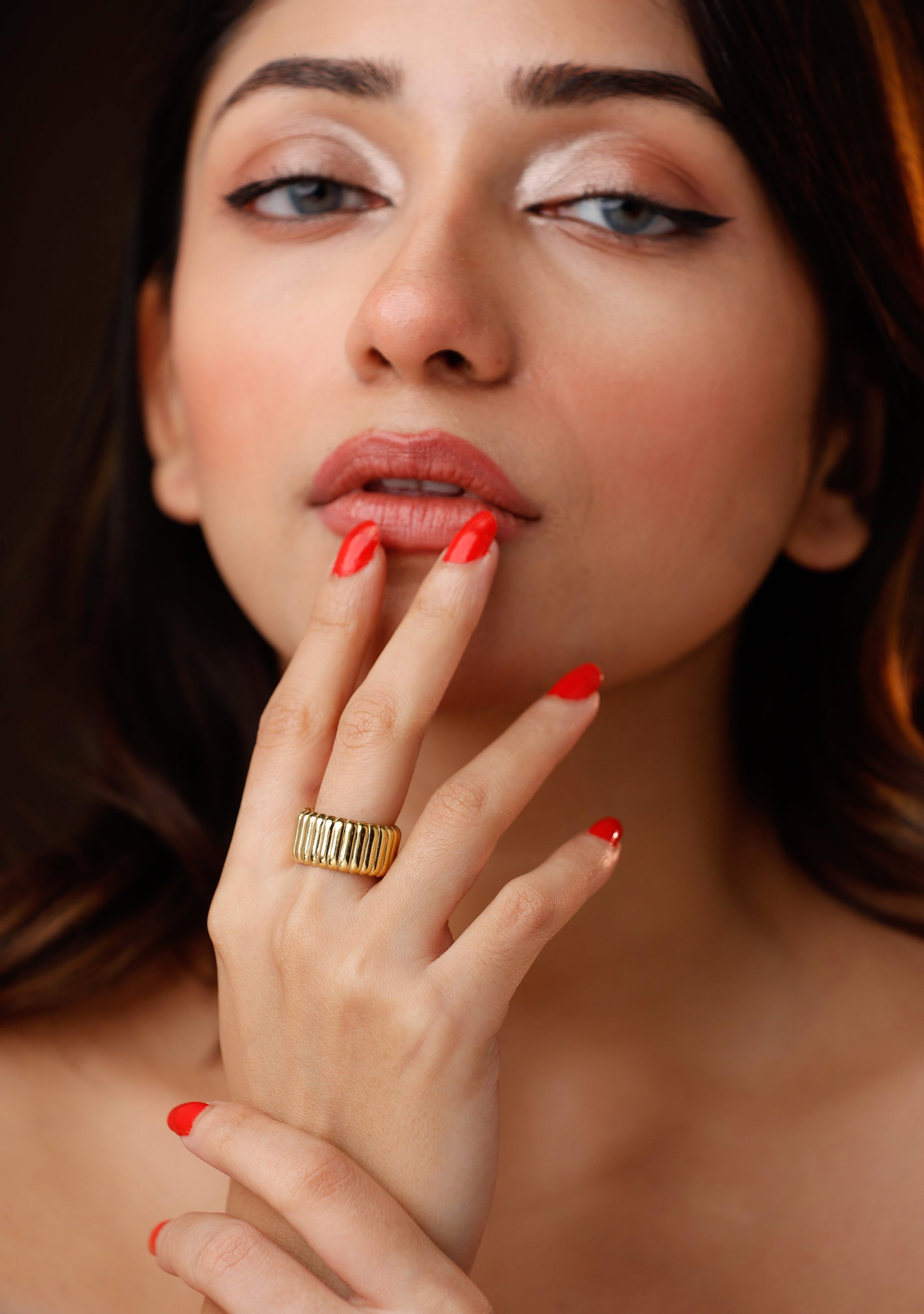 Ribbed Open Ring in Gold (18K Gold Plated)