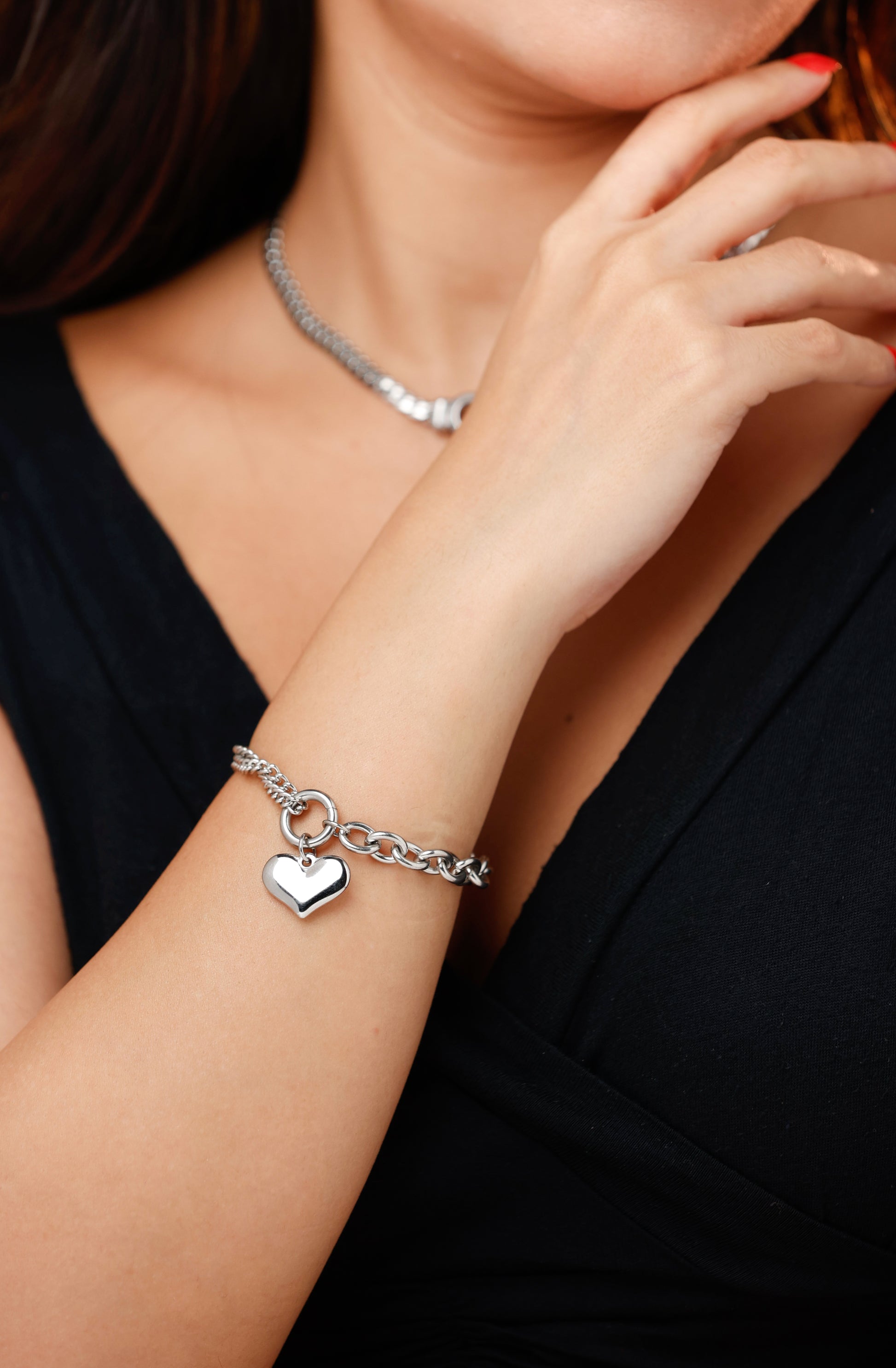 Heart Drop Bracelet in Silver Chain (18K Gold Plated)