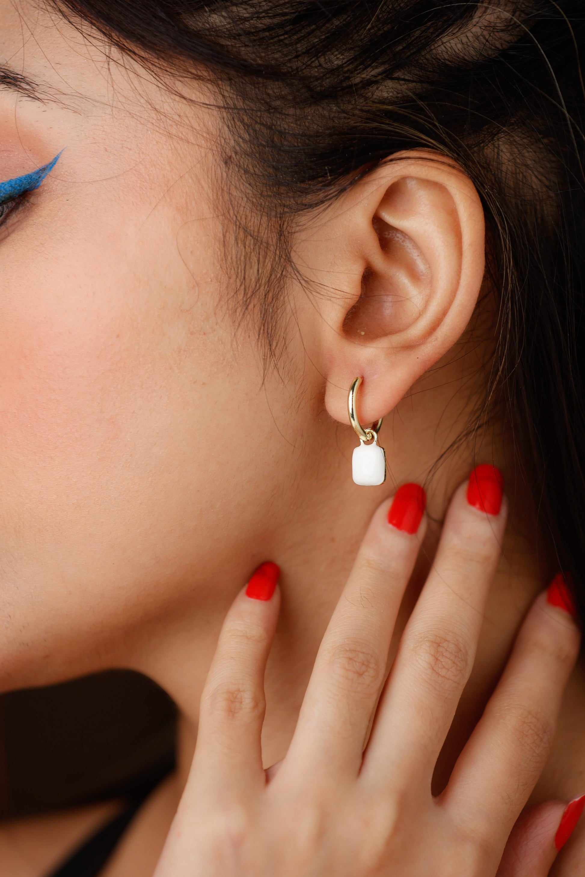 Block Drop Earring in White