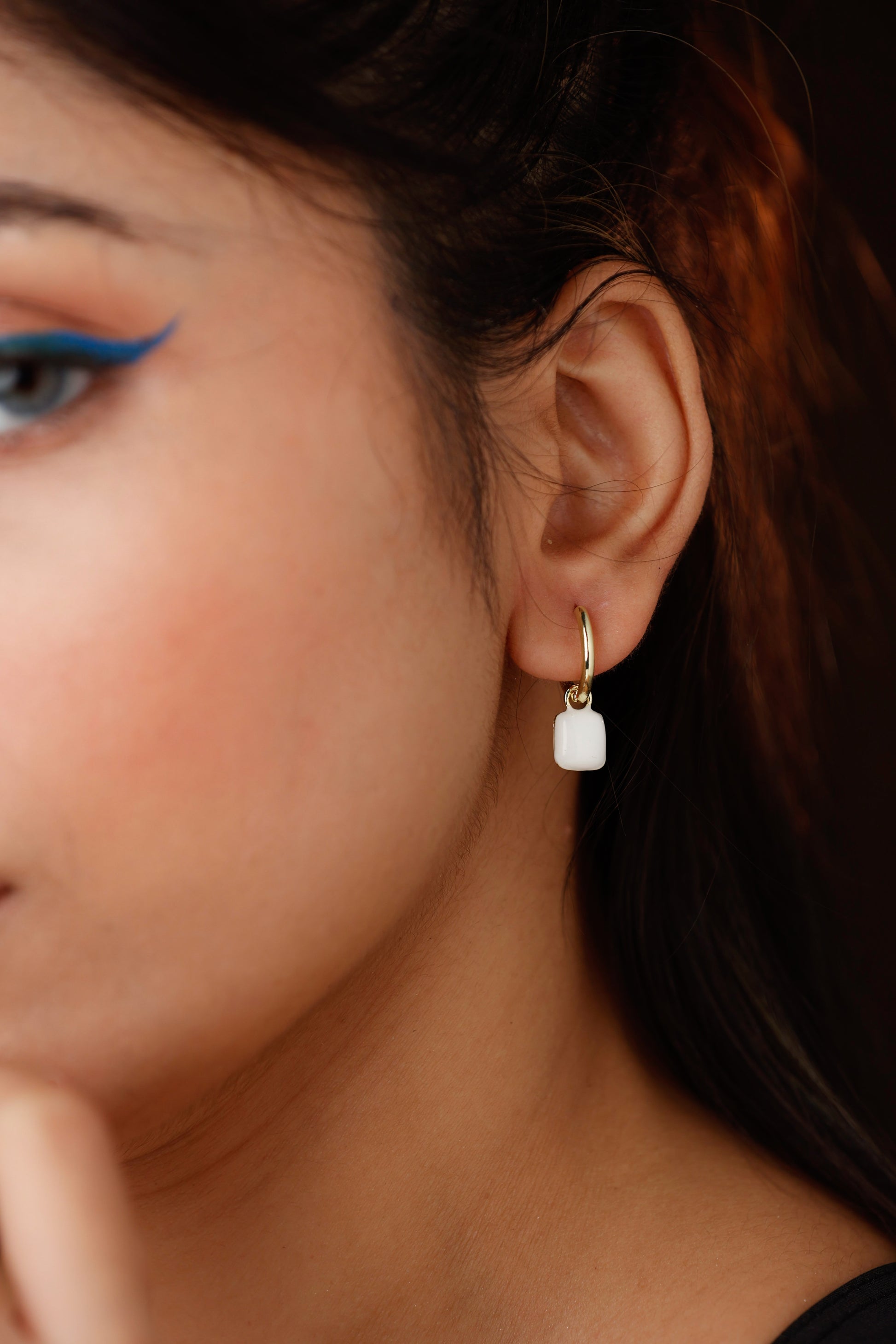 Block Drop Earring in White