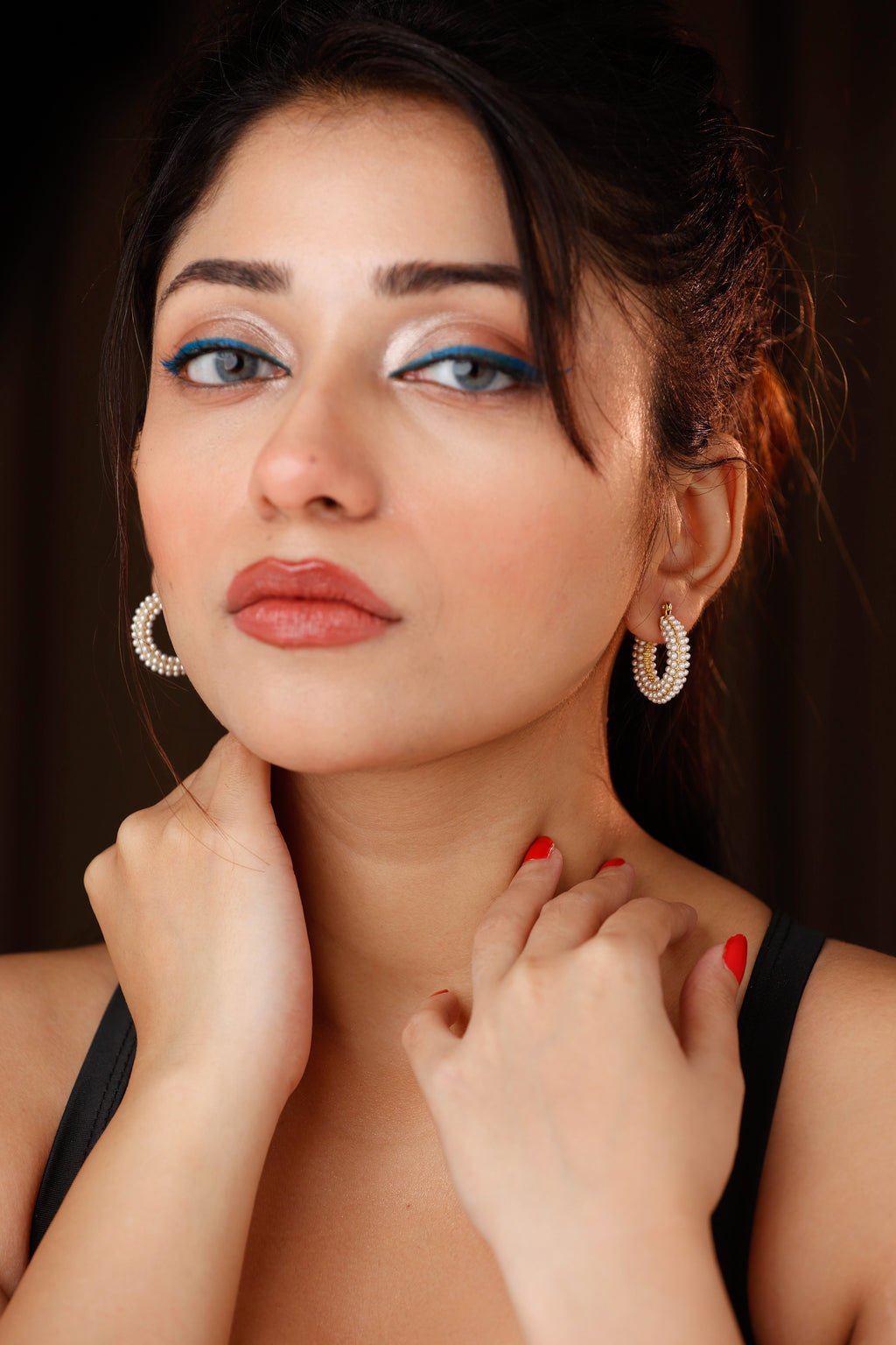 Small Pearl Hoop Dangler Earring (18K Gold Plated)