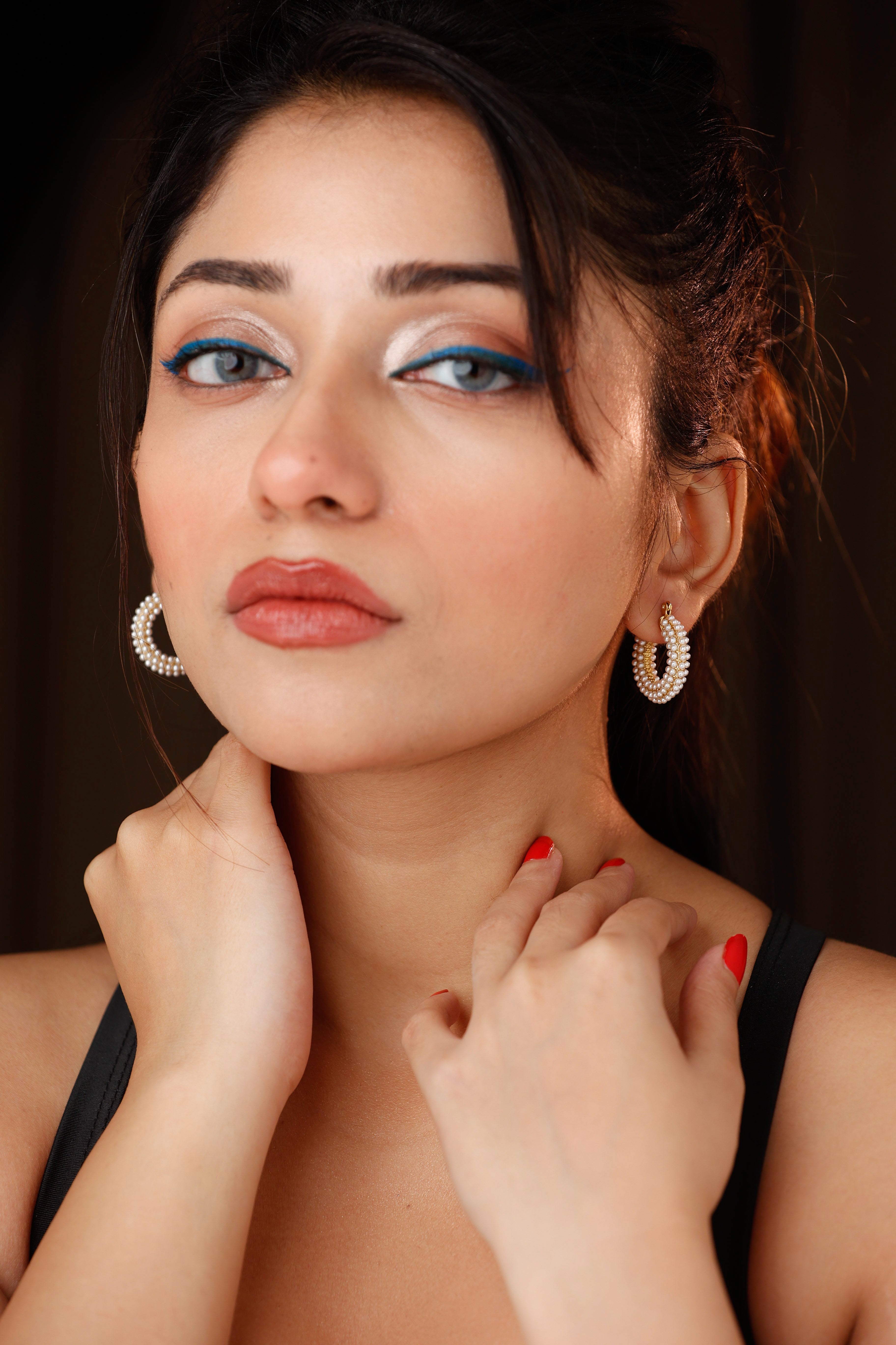 Small Pearl Hoop Dangler Earring (18K Gold Plated)