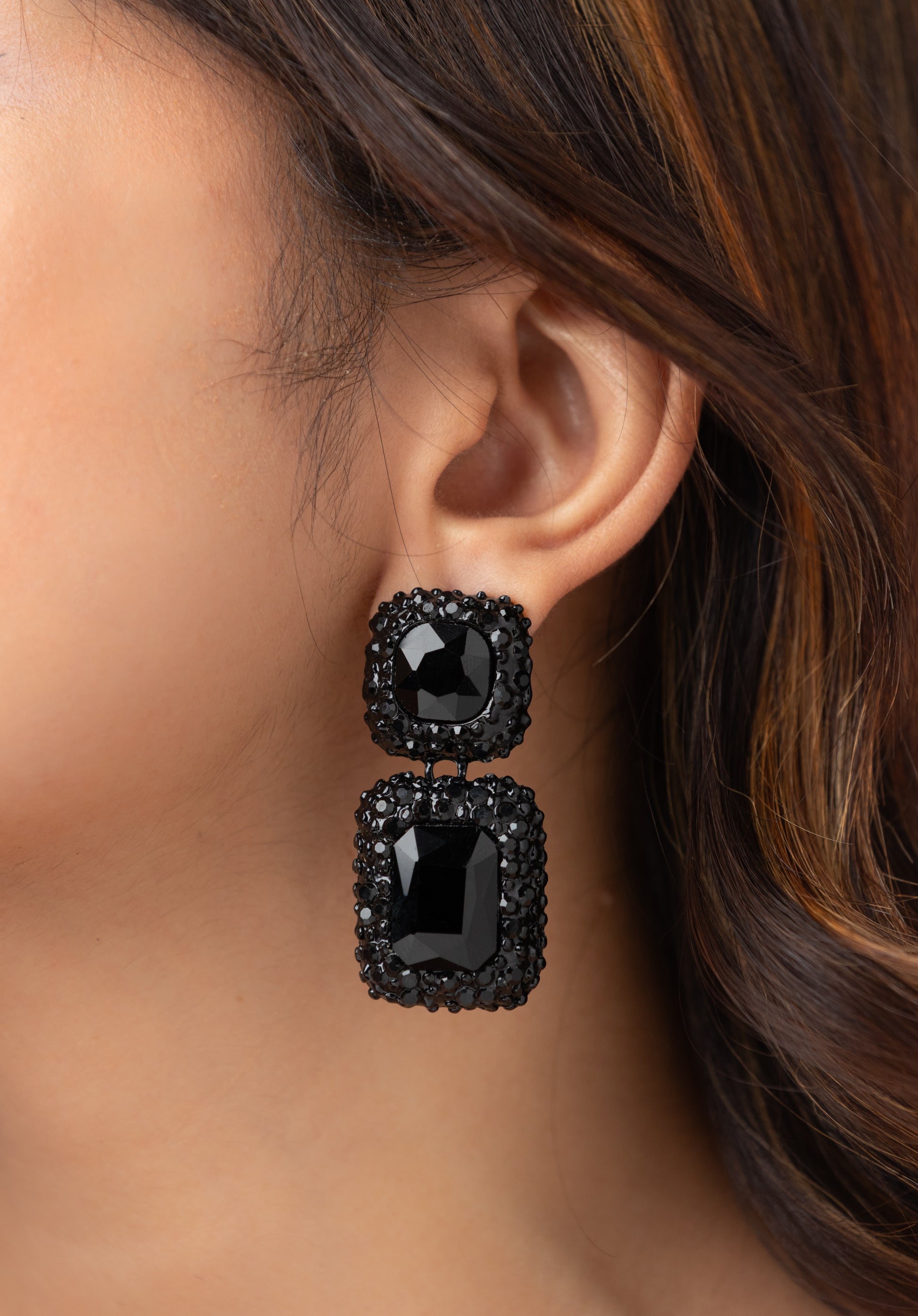 Black Stone Double Embellished Earring