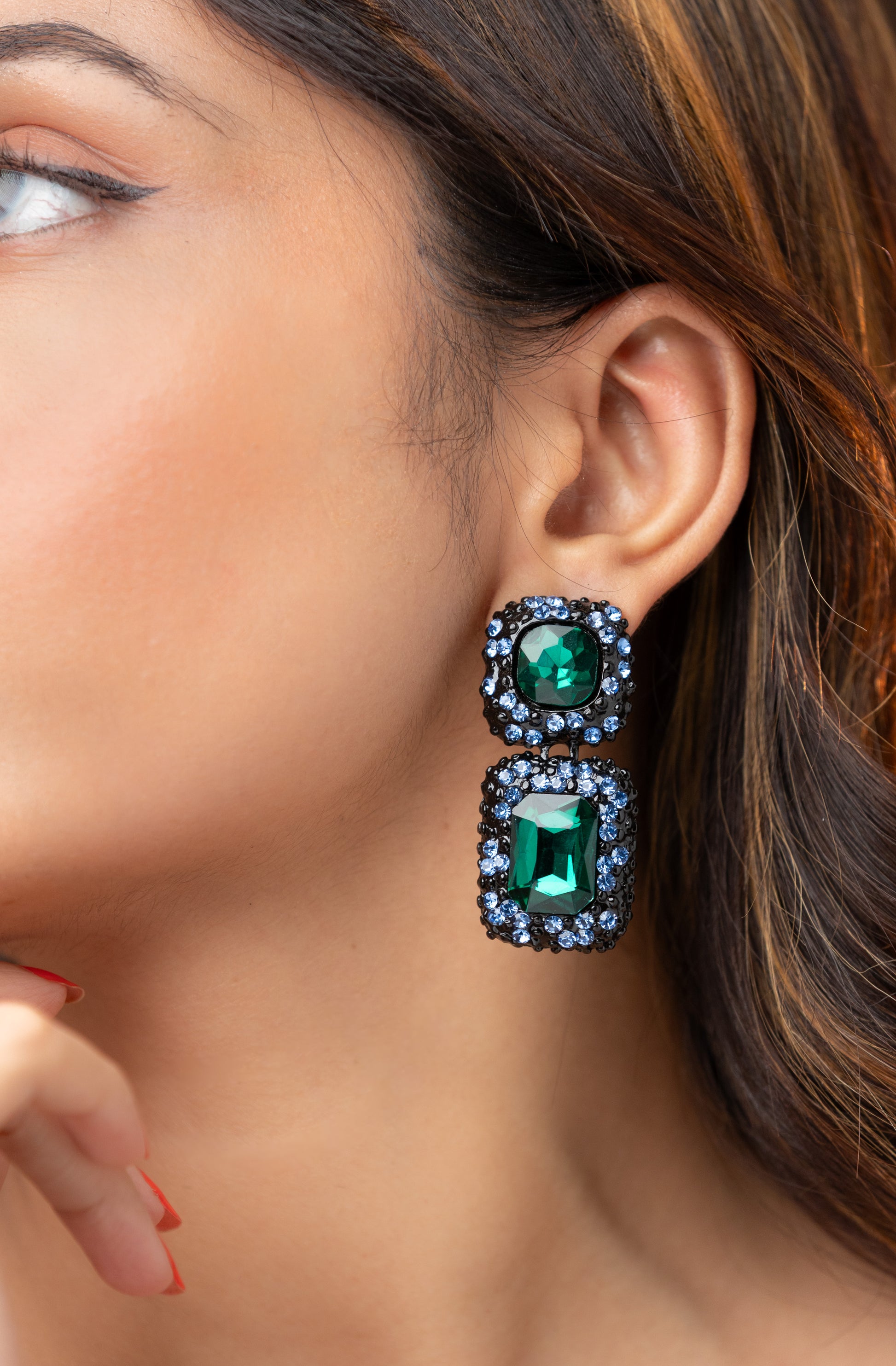 Green Stone Double Embellished Earring