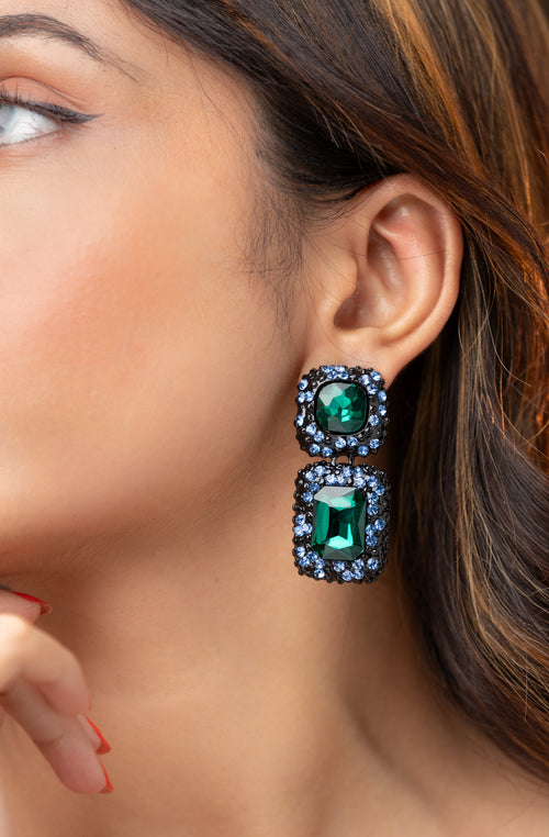 Green Stone Double Embellished Earring