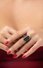 Long Ribs Ring in Black (Size 6)