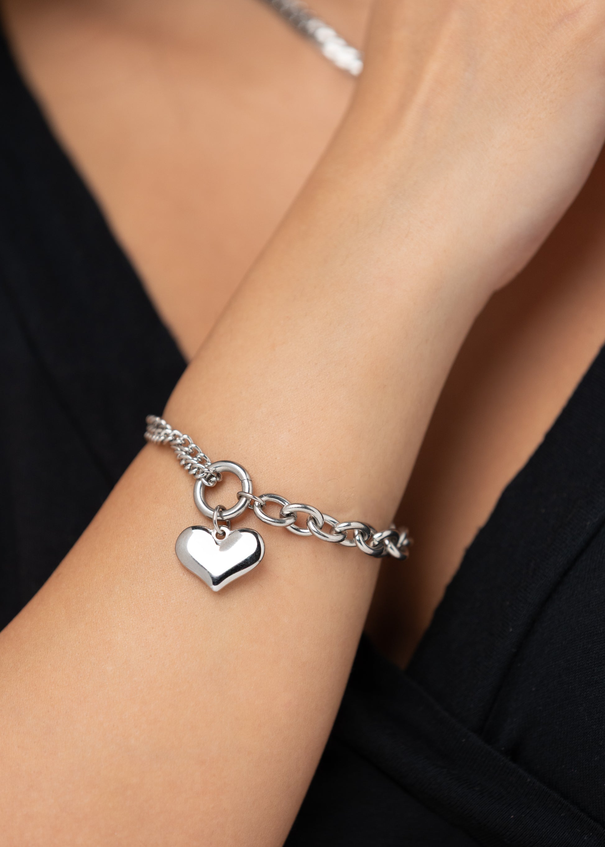 Heart Drop Bracelet in Silver Chain (18K Gold Plated)