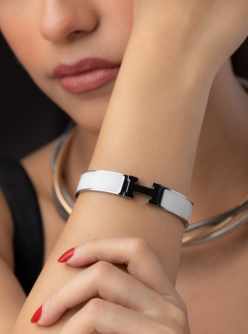 Hermes Signature Bracelet (18K Gold Plated) in White