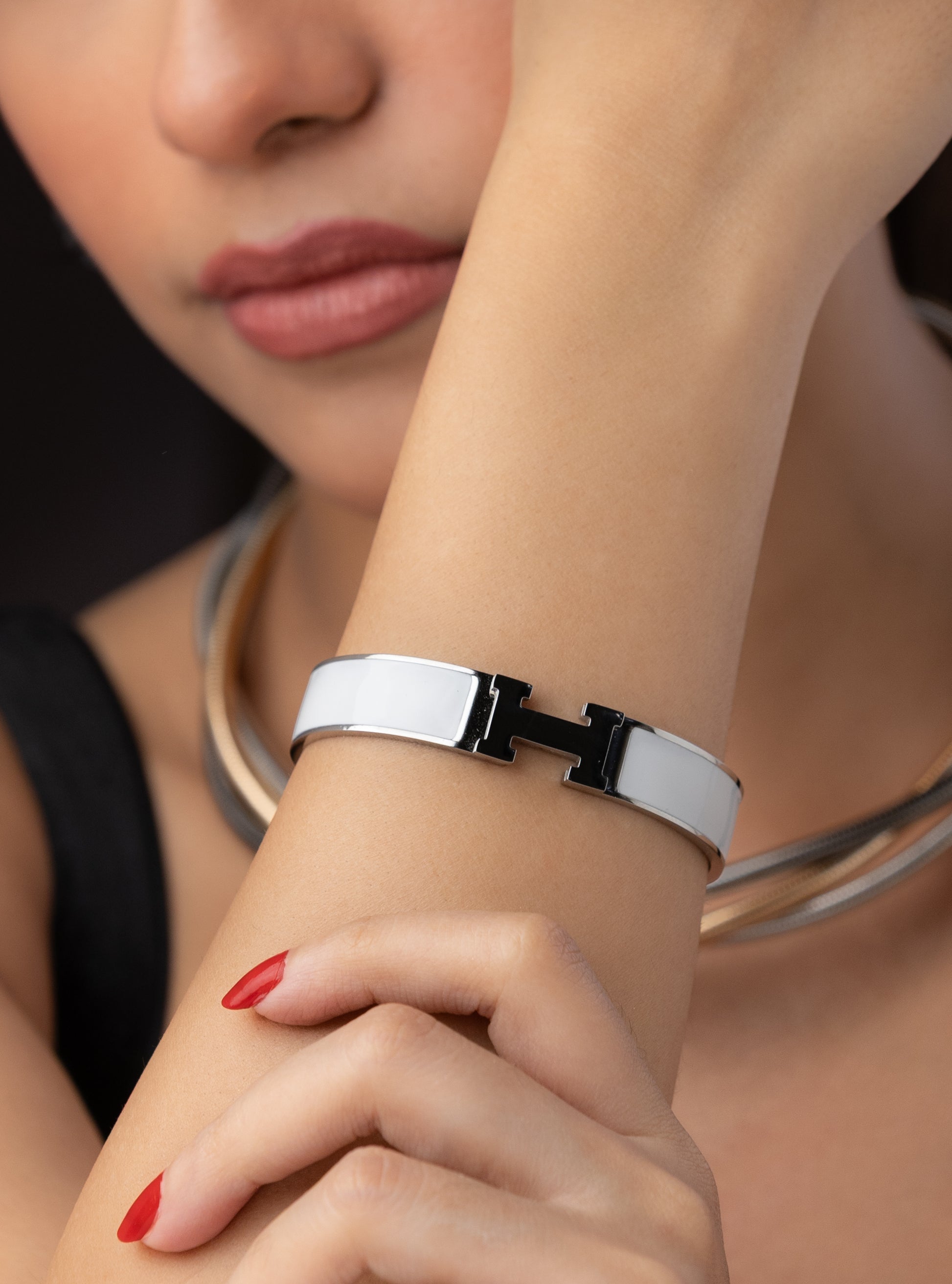 Hermes Signature Bracelet (18K Gold Plated) in White