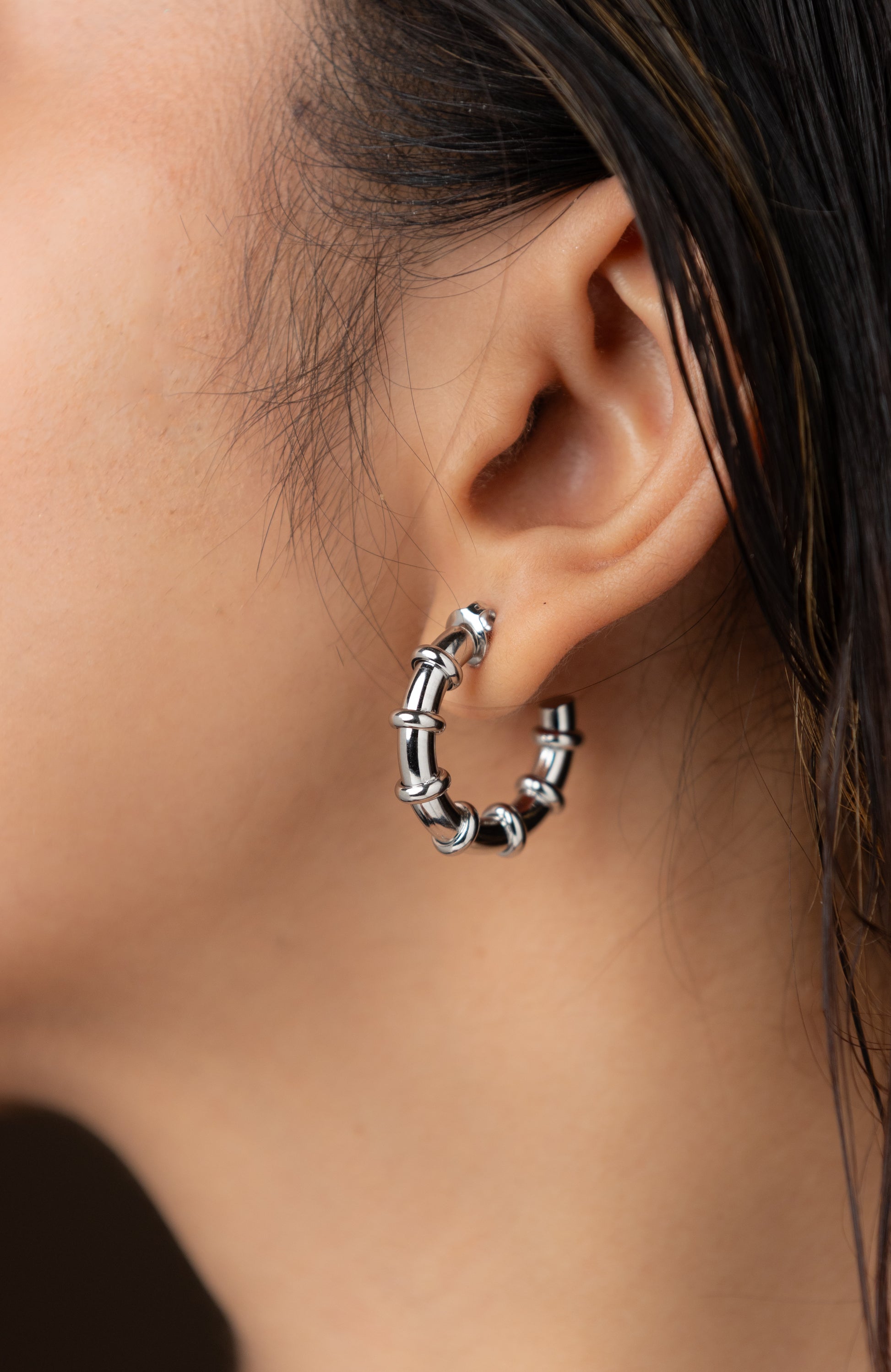 Bamboo Style Hoop Earring (18K Gold Plated)