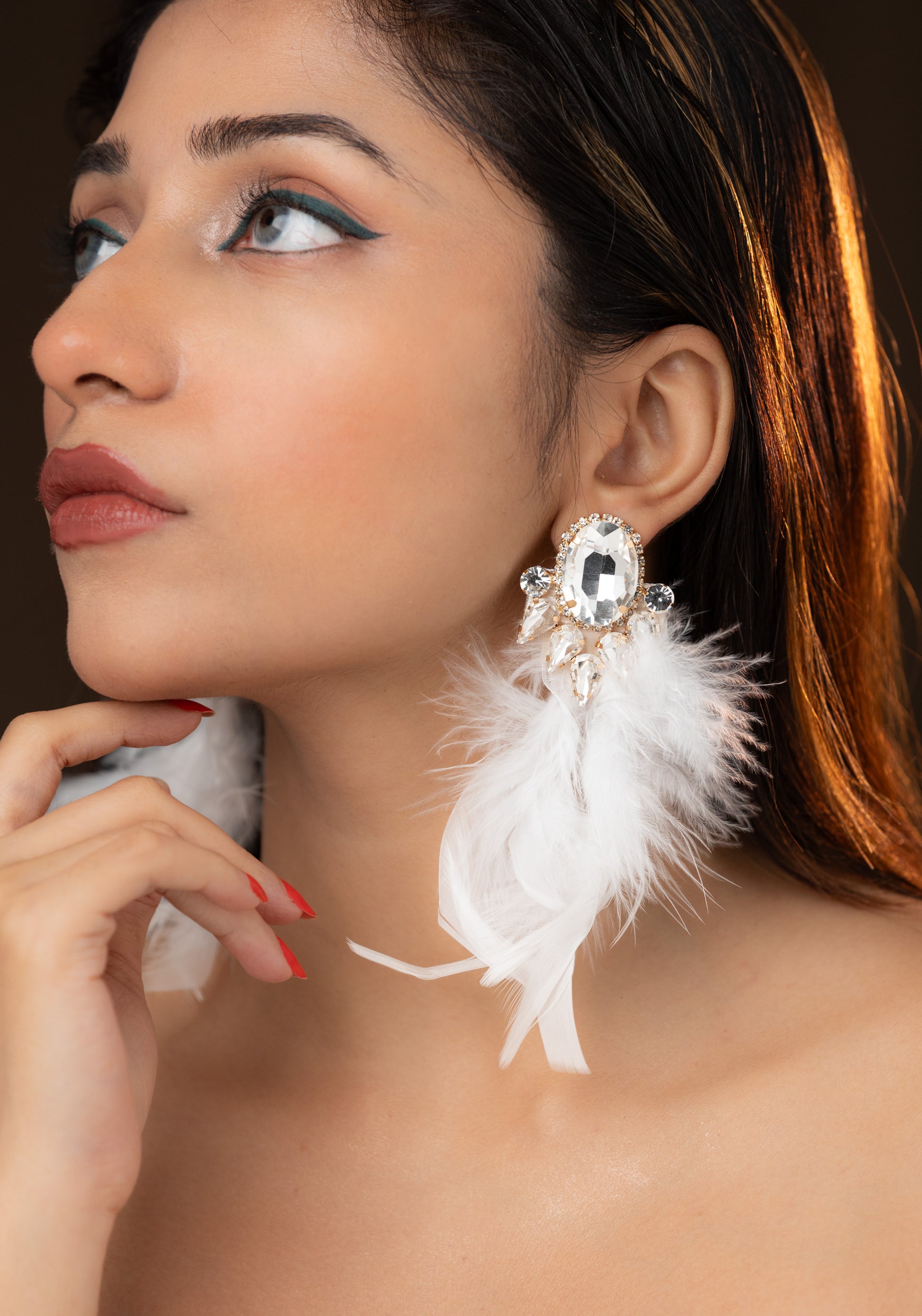 Feather Stone Earring in White