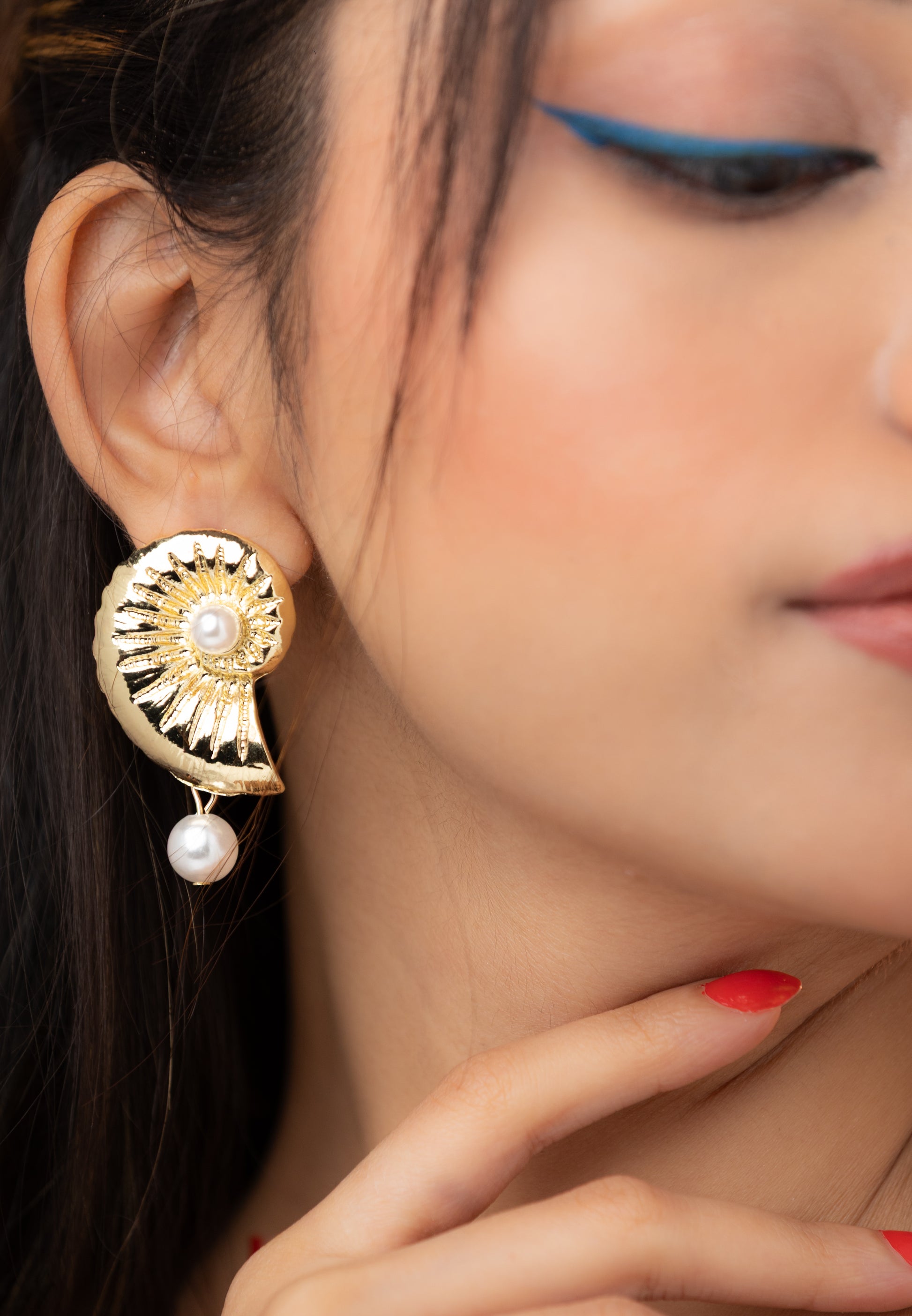 Snail Earring with Pearl Drop