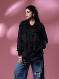 Black Italian Cotton Sequin Asymmetric Shirt