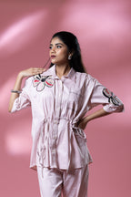 Pink Italian Cotton Sequin Double Flower Patch Co Ord