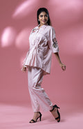 Pink Italian Cotton Sequin Double Flower Patch Co Ord