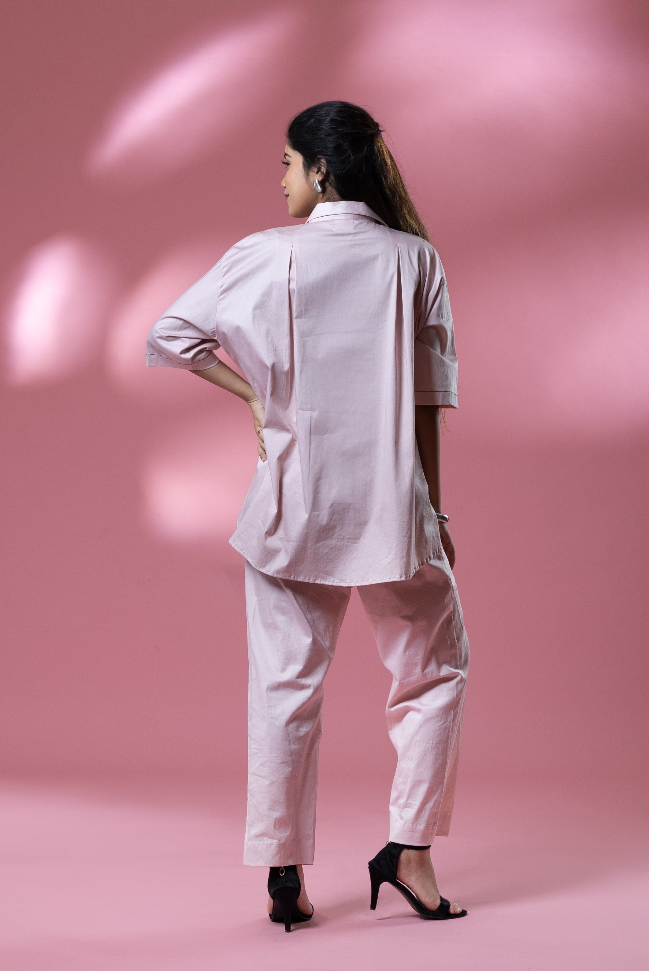 Pink Italian Cotton Sequin Double Flower Patch Co Ord