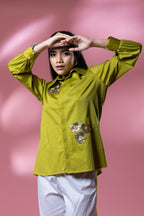 Green Italian Cotton Sequin Flower Patches Co-ord