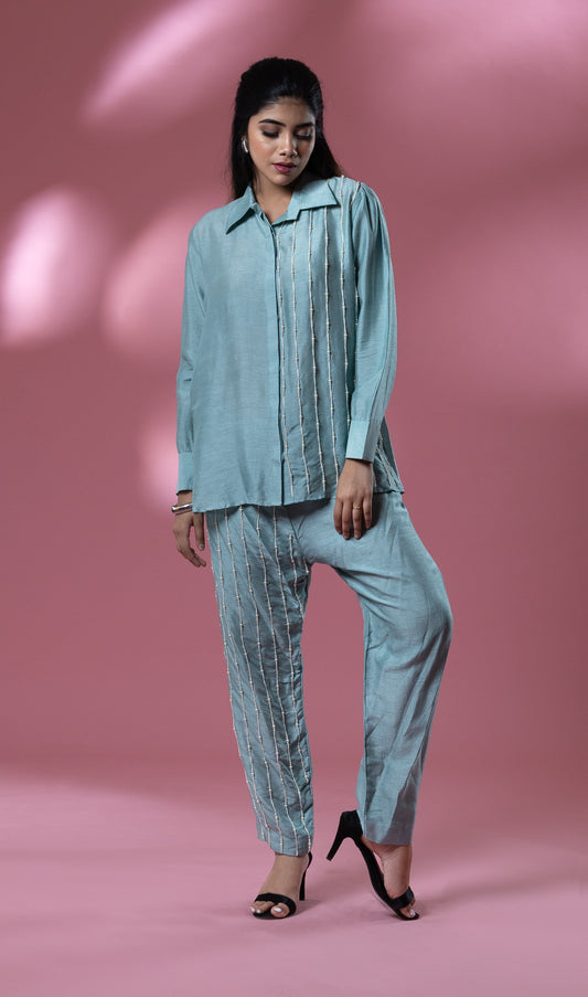 Blue Bemberg Silk Water Pearl Co-ord