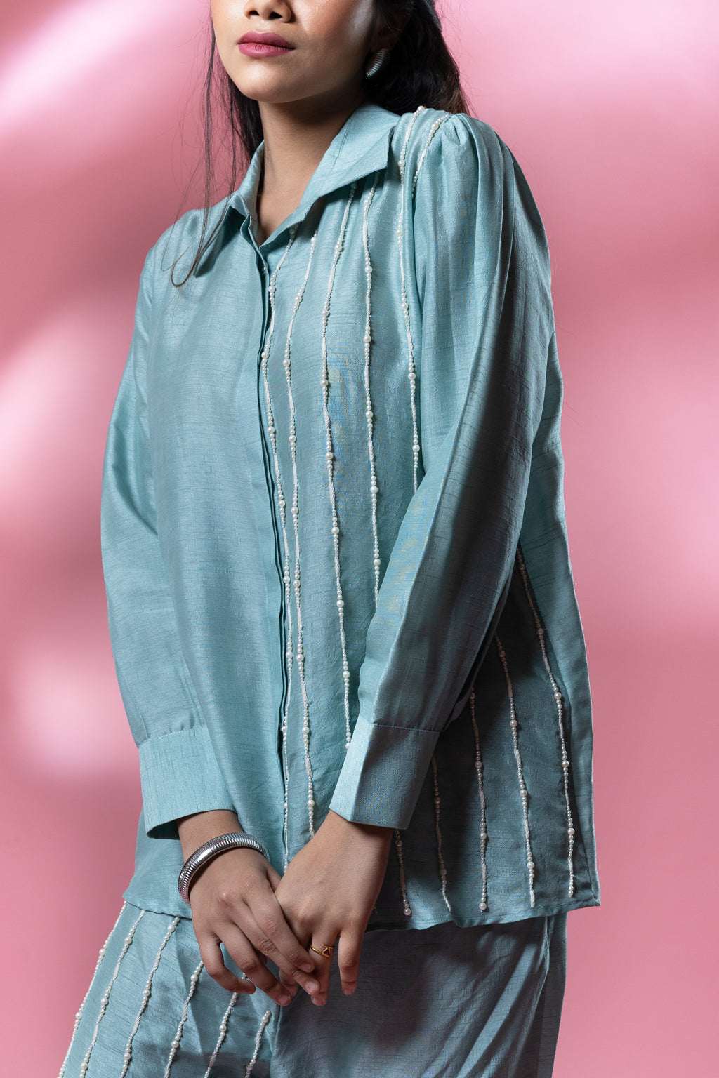 Blue Bemberg Silk Water Pearl Co-ord