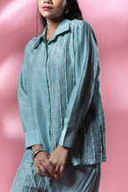 Blue Bemberg Silk Water Pearl Co-ord