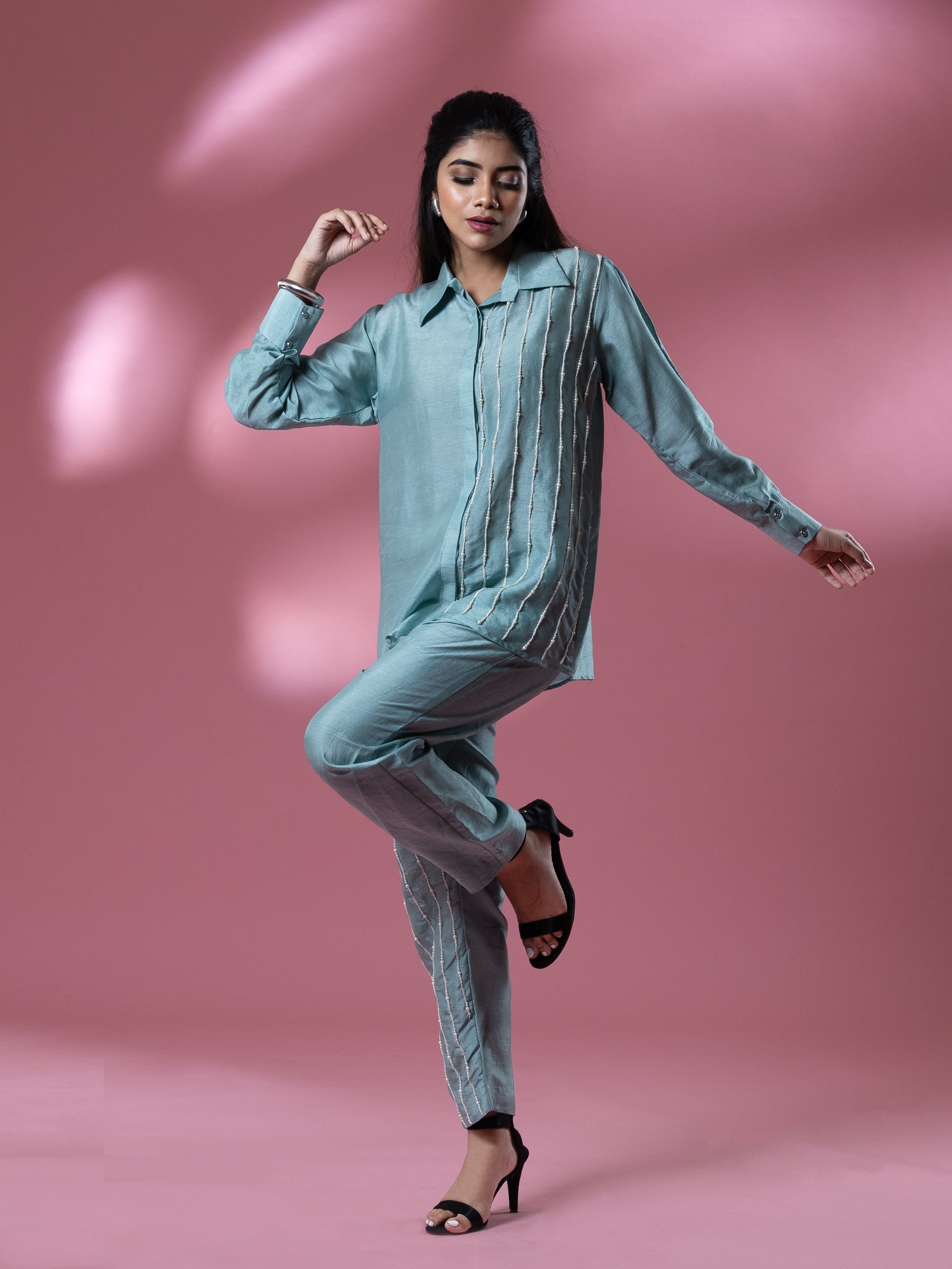 Blue Bemberg Silk Water Pearl Co-ord