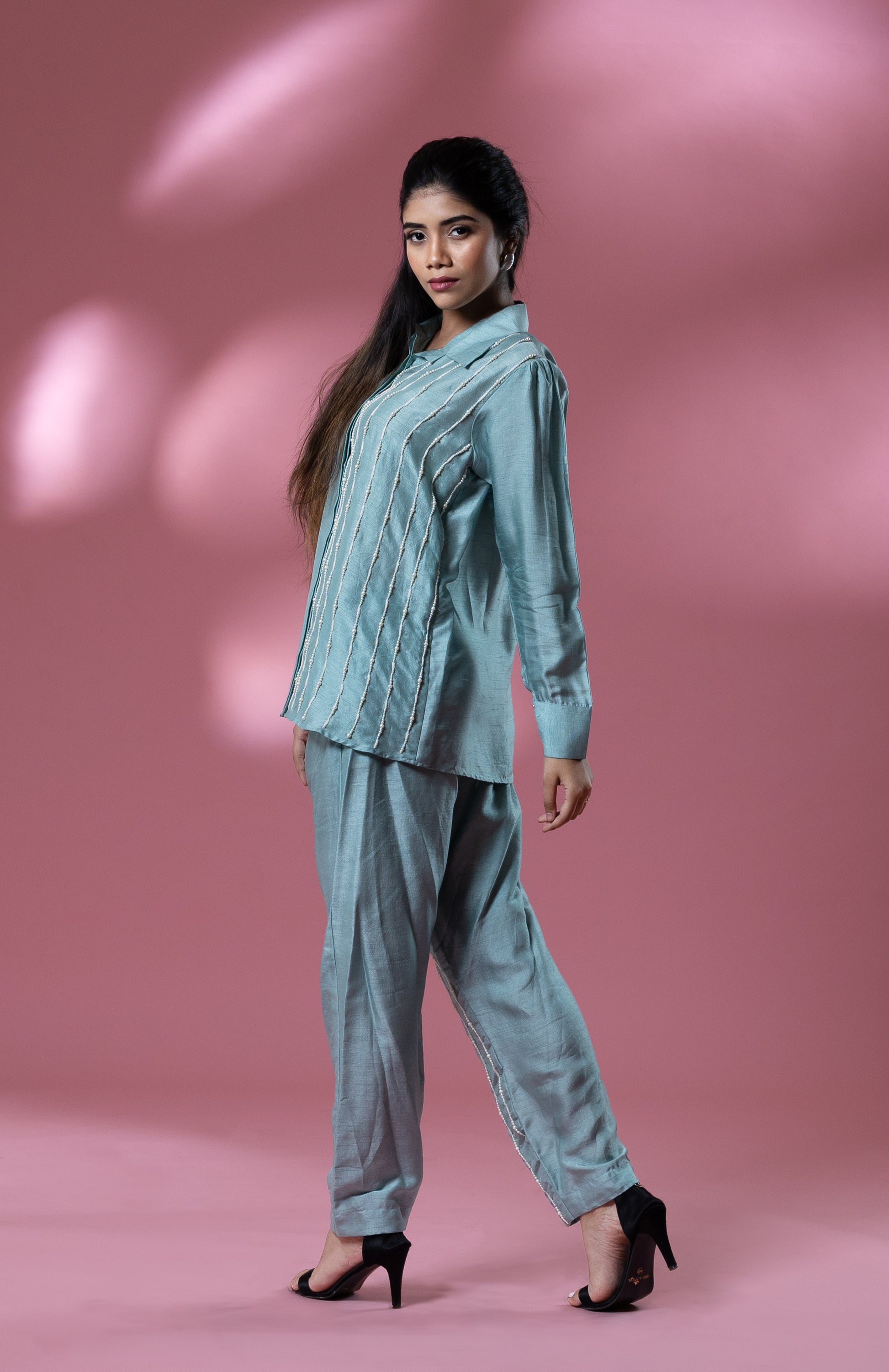 Blue Bemberg Silk Water Pearl Co-ord