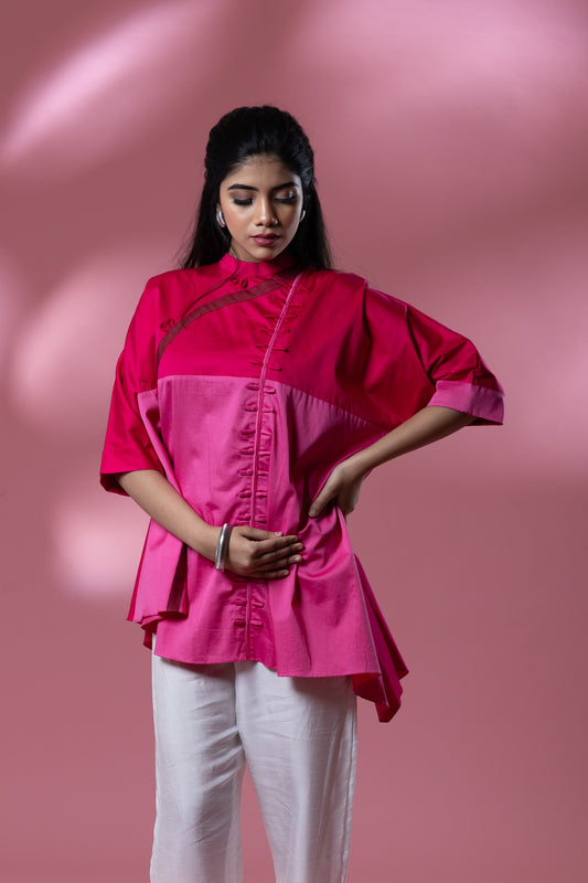 Pink Italian Cotton Block Patterned Shirt