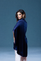 Indigo Bemberg Satin Flowy Embroidered Shirt