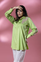 Green Italian Cotton Sequin Patch Shirt