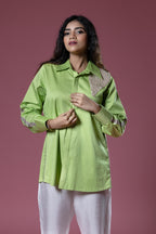 Green Italian Cotton Sequin Patch Shirt