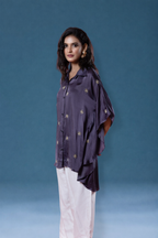 Lavender Bemberg Satin Flowy Embroidered Shirt