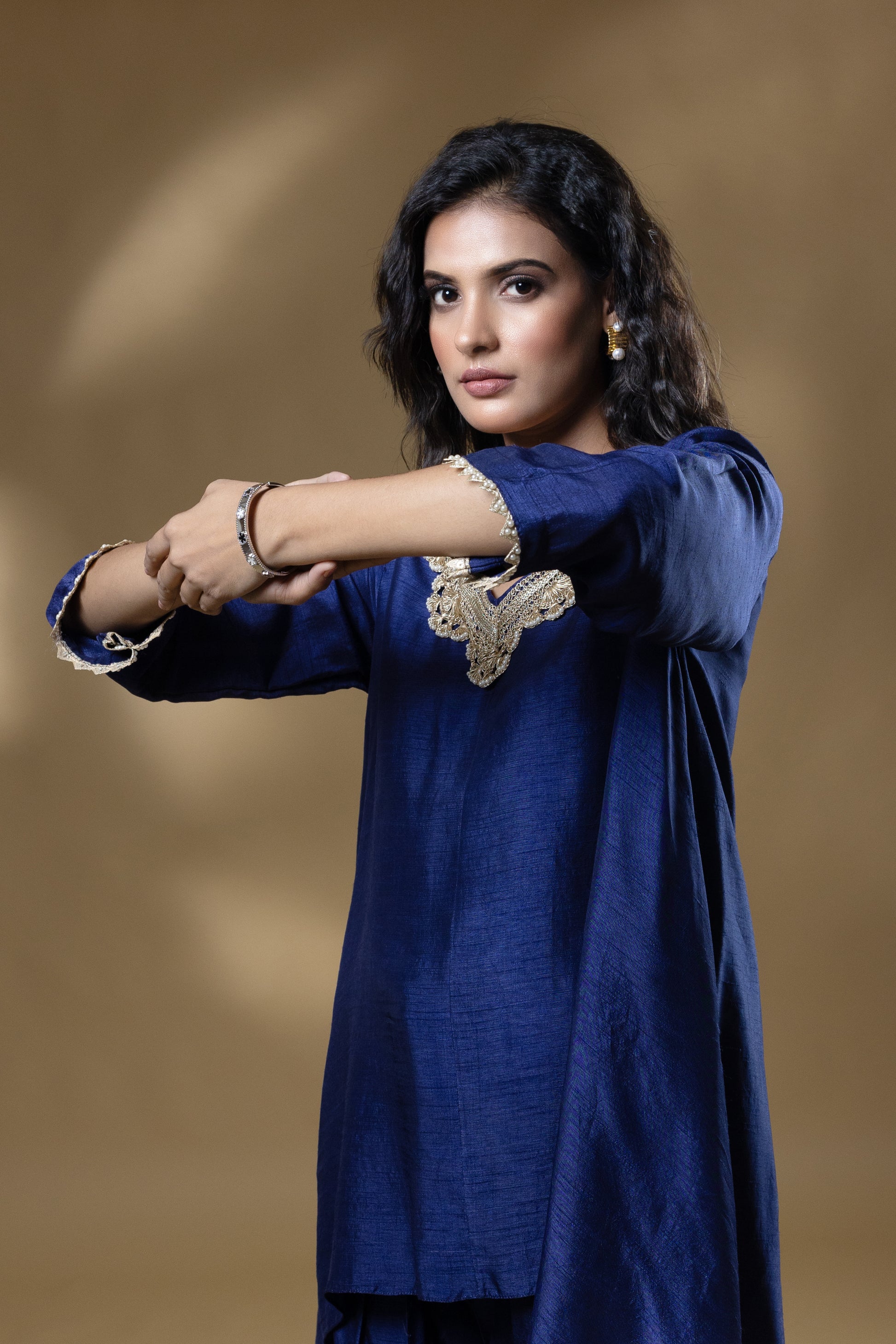 Classic Bemberg Silk Embroidered Dhoti Pant Set