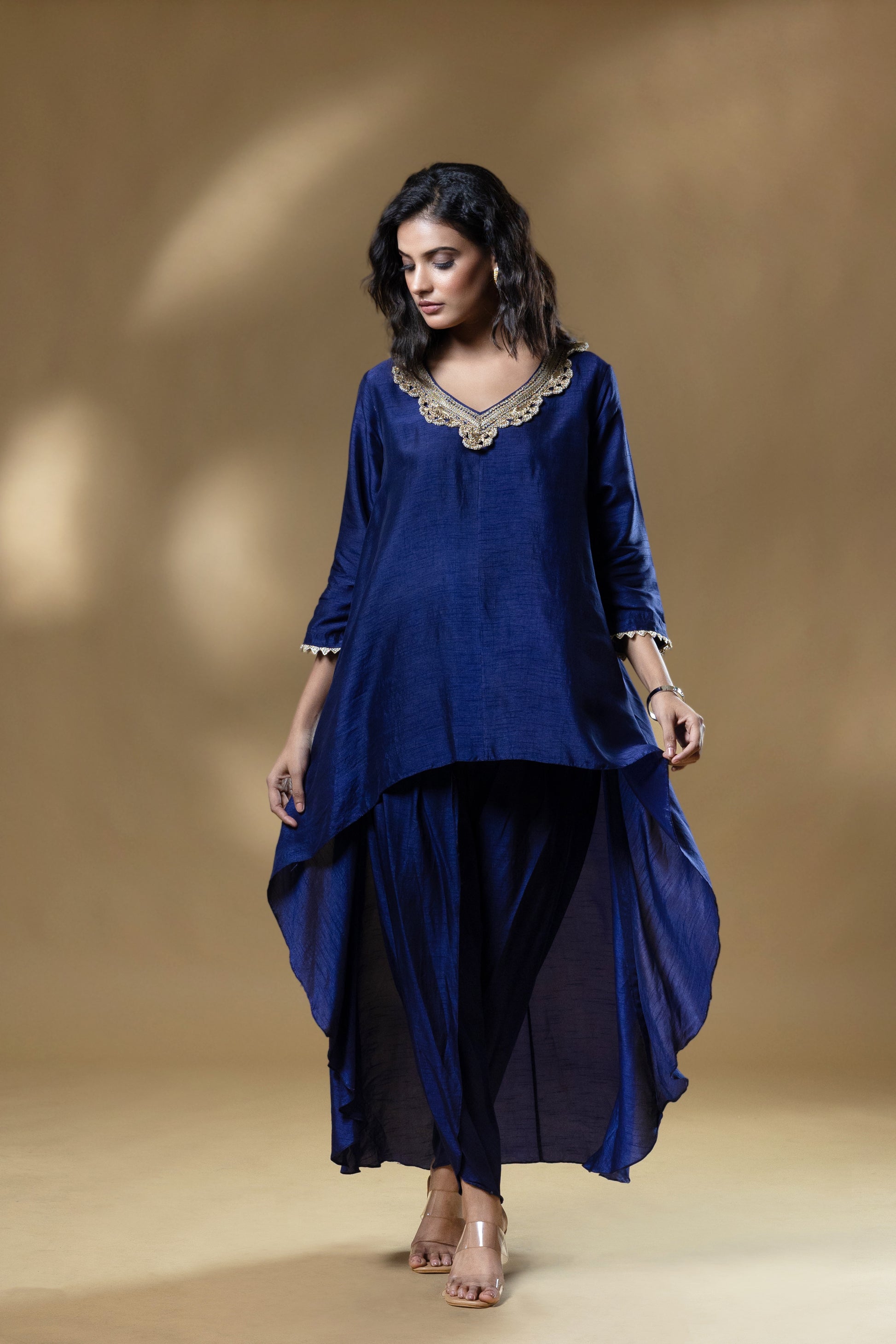 Classic Bemberg Silk Embroidered Dhoti Pant Set