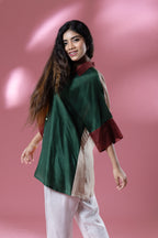 Green & Yellow Bemberg Silk Boho Stamp Coin Oversized Shirt