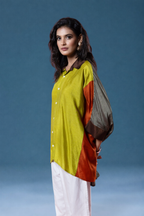 Green Multi-Colour Bemberg Silk Boho Oversized Shirt